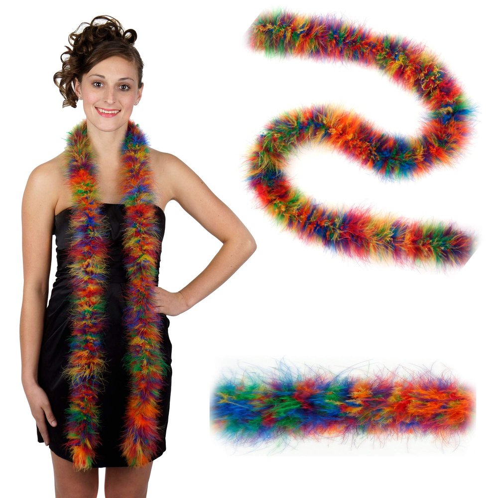 ZUCKER Marabou Feather Boas - Fluffy Costume Accessories, for Halloween Party, Carnival, Crafts, Dancing - Rainbow - 3-Pack
