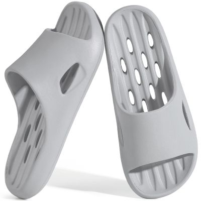 Aoowoll Shower Shoes Men Slippers Sandals Flip-Flops Slides Non Slip Gym Bath Spa Indoor Outdoor Summer Pool Unisex Shoes with Holes for College Dorm(Grey EU44-45)