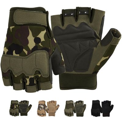 FIORETTO Fingerless Gloves for Airsoft Shooting Half Finger Hunting Hiking Cycling Driving Motorcycle Climbing Work Gloves Green Camo Medium