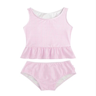 Hansber Infant Baby Girls Stripe Print Two Piece Tankini Swimsuit Sleeveless Ruffles Top with Briefs Pink 8