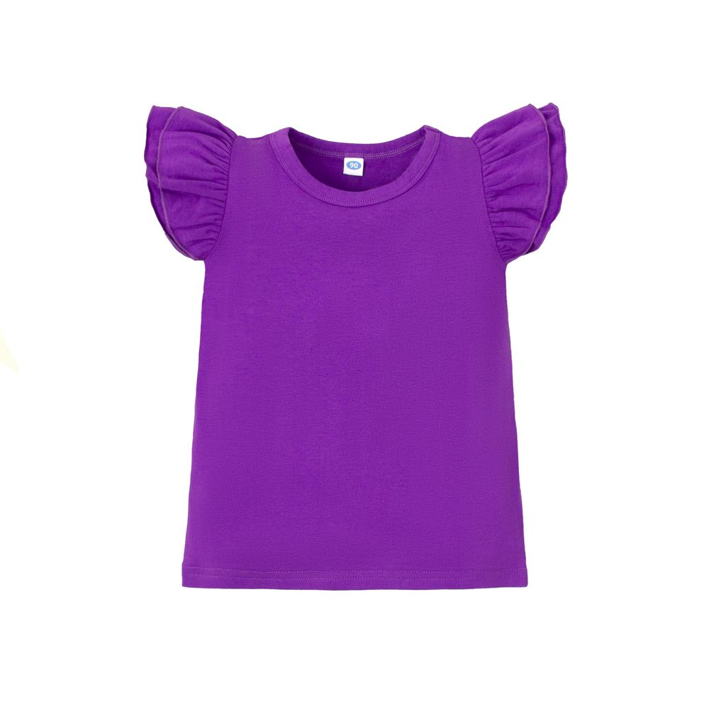 LYSMuch Toddler Baby Girls Ruffle Sleeve Shirt Plain Solid Sleeveless Tshirt Top Blouse Kids Casual Clothes(Dark Purple, 4-5T)