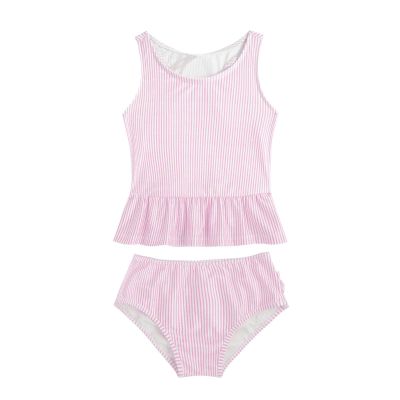 Yeahdor Baby Girls Two Piece Swimsuit Striped Ruffles Tank Top with Bottoms Beach Bathing Suit Pink 1-2