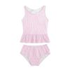 Yeahdor Baby Girls Two Piece Swimsuit Striped Ruffles Tank Top with Bottoms Beach Bathing Suit Pink 1-2 view 1