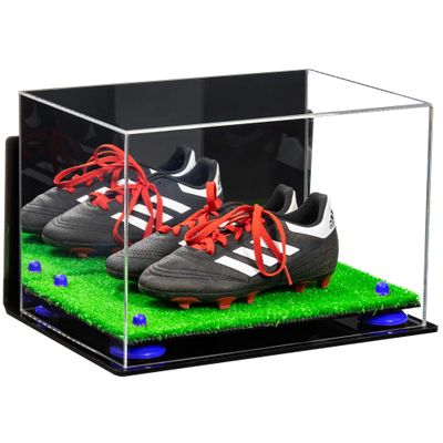 Better Display Cases Acrylic Kids Shoes Display Case - Medium Rectangle Box with Mirror Case, Navy Blue Risers, Wall Mount and Turf Base 12" x 8.25" x 8" (V41/A004)