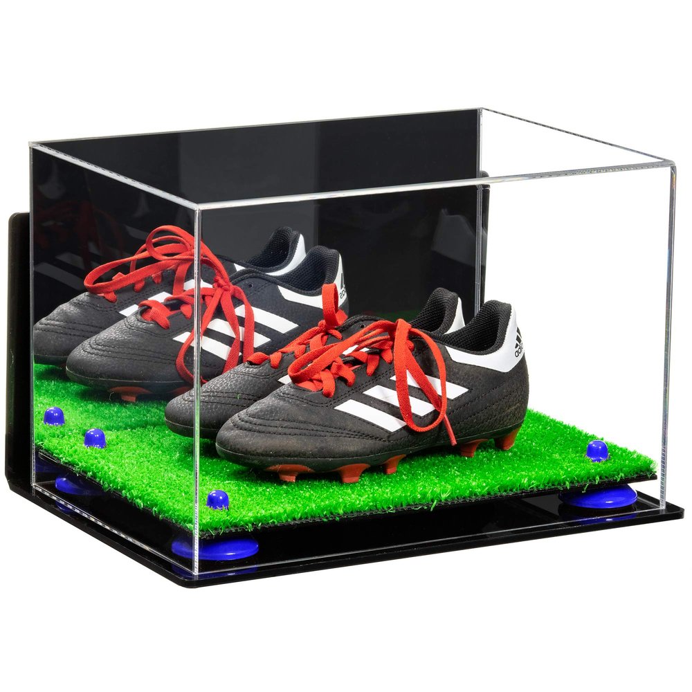 Better Display Cases Acrylic Kids Shoes Display Case - Medium Rectangle Box with Mirror Case, Navy Blue Risers, Wall Mount and Turf Base 12" x 8.25" x 8" (V41/A004)
