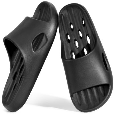 Aoowoll Shower Shoes Men Slippers Sandals for Women Flip-Flops Cloud Slides Non Slip Unisex Shoes with Holes Perfect for Gym Bath Spa Pool Poolside Bathrooms College Dorm(Black EU44-45)