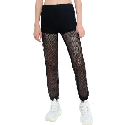 Moggemol Girls Mesh Patchwork 2-Stripes Sports Pants Joggers Sweatpants for Workout Running Training Black 8