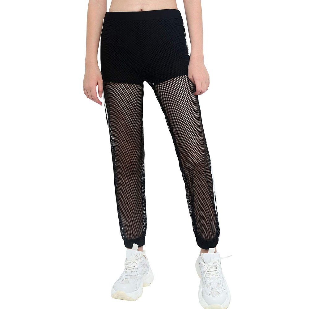 Moggemol Girls Mesh Patchwork 2-Stripes Sports Pants Joggers Sweatpants for Workout Running Training Black 8