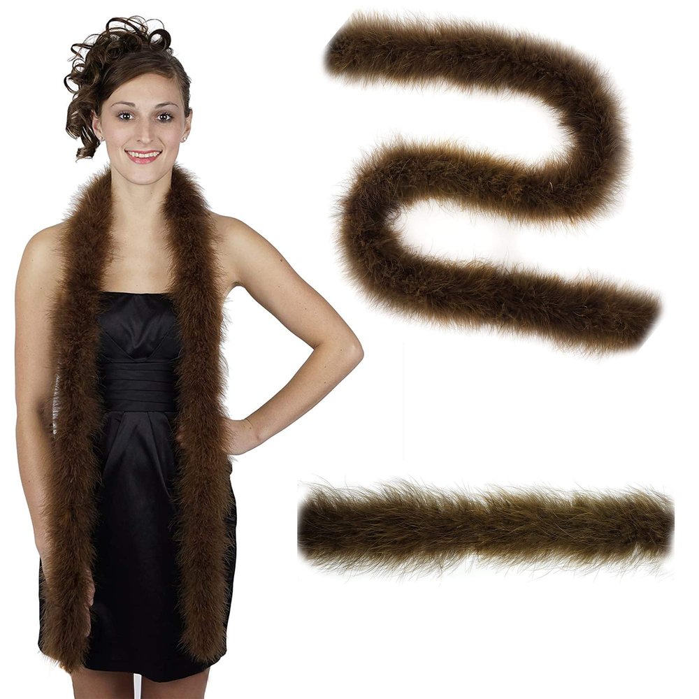 ZUCKER Marabou Feather Boas - Fluffy Costume Accessories, for Halloween Party, Carnival, Crafts, Dancing - Brown - 3-Pack