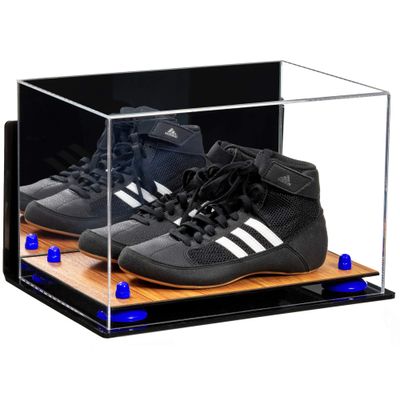 Better Display Cases Acrylic Kids Shoes Display Case - Medium Rectangle Box with Mirror Case, Navy Blue Risers, Wall Mount and Wood Base 12" x 8.25" x 8" (V41/A004)