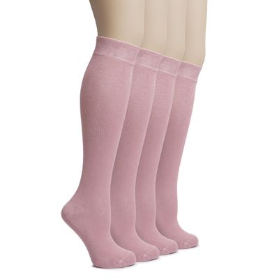 Hugh Ugoli Women's Rayon Knee High Socks | Comfort Seam Long Dress Socks, Soft & Lightweight | 4 Pairs, Rose Cloud, Shoe Size: 5-8