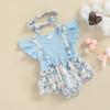 Okbabeha Infant Newborn Baby Girl Summer Floral Shorts Outfit Ruffle Shirt Suspender Shorts with Headband 3pcs Clothes Set (Bunny Print, 3-6 Months) view 2