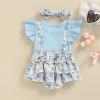 Okbabeha Infant Newborn Baby Girl Summer Floral Shorts Outfit Ruffle Shirt Suspender Shorts with Headband 3pcs Clothes Set (Bunny Print, 3-6 Months) view 3