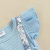 Okbabeha Infant Newborn Baby Girl Summer Floral Shorts Outfit Ruffle Shirt Suspender Shorts with Headband 3pcs Clothes Set (Bunny Print, 3-6 Months) view 4