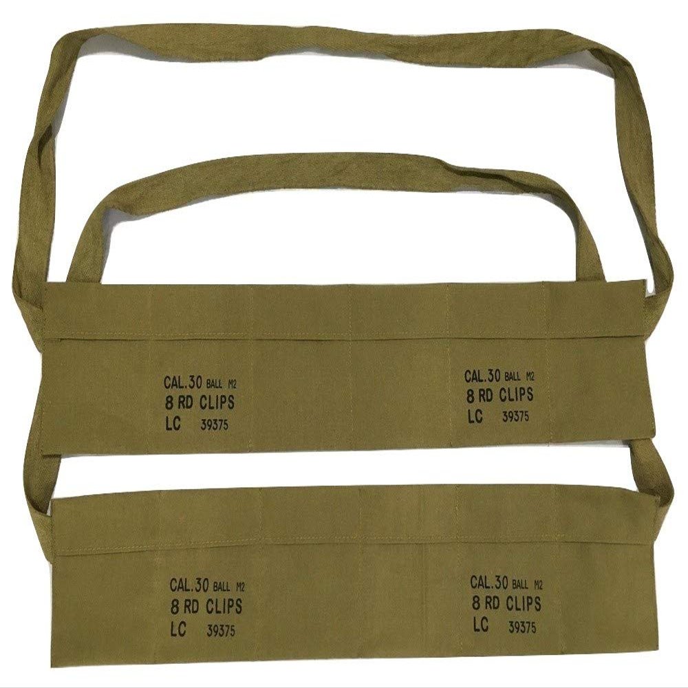 (Pack of 2) WWII Army Cotton Cloth Bandolier for M1 Garand Cotton Cloth Cover - US Olive Khaki Color (US Olive)