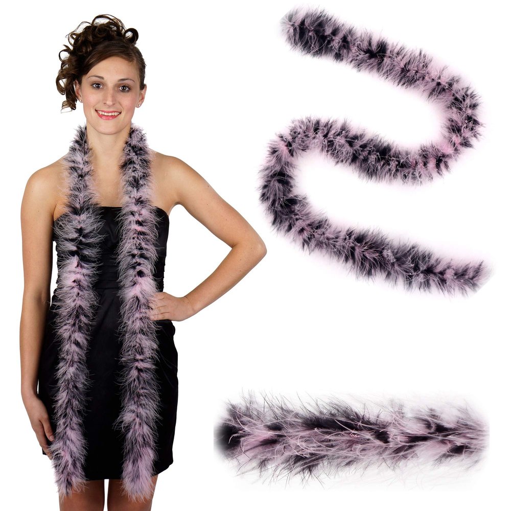 ZUCKER Marabou Feather Boas - Fluffy Costume Accessories, for Halloween Party, Carnival, Crafts, Dancing - Candy Pink and Black - 3-Pack