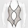Freebily Mens One Piece Halter Neck Lace-up Mesh Bodysuit Hollow Out Bottoms Jumpsuit Nightwear Leopard One Size view 3