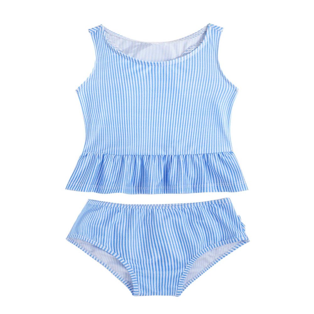 YONGHS Toddler Baby Girls Summer Swimsuit Ruffle Swimwear Bikini Tankini Set Two Piece Bathing Suits Blue 12-18 Months