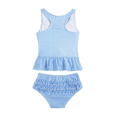 Yeahdor Baby Girls Two Piece Swimsuit Striped Ruffles Tank Top with Bottoms Beach Bathing Suit Blue 1-2