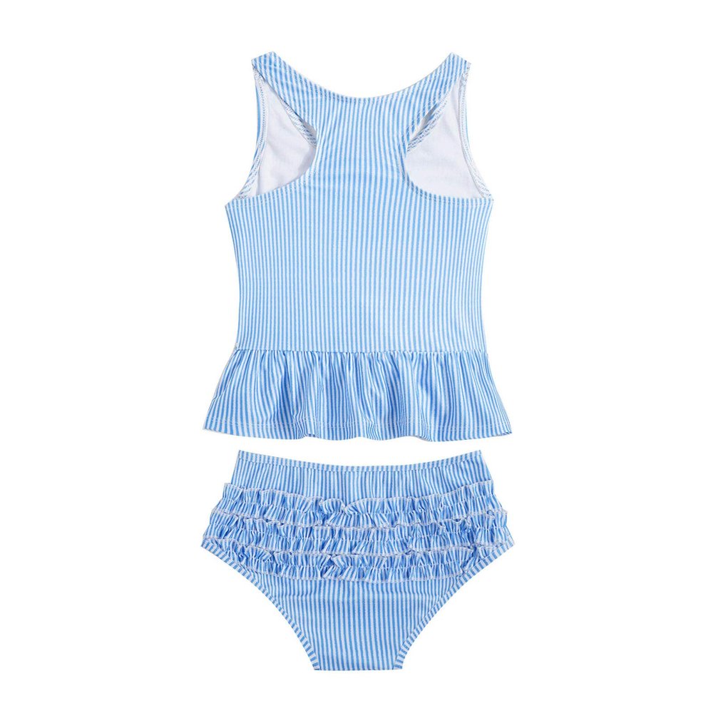 Yeahdor Baby Girls Two Piece Swimsuit Striped Ruffles Tank Top with Bottoms Beach Bathing Suit Blue 1-2