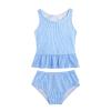 Yeahdor Baby Girls Two Piece Swimsuit Striped Ruffles Tank Top with Bottoms Beach Bathing Suit Blue 1-2 view 2