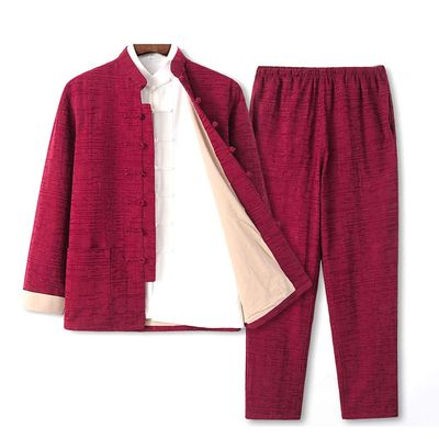 QPZK Martial Arts Suit Set of 3,Chinese Traditional Long Sleeve Tang Suit Kung Fu Uniforms red-4XL