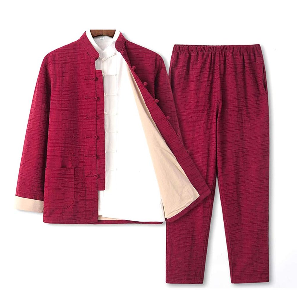 QPZK Martial Arts Suit Set of 3,Chinese Traditional Long Sleeve Tang Suit Kung Fu Uniforms red-4XL