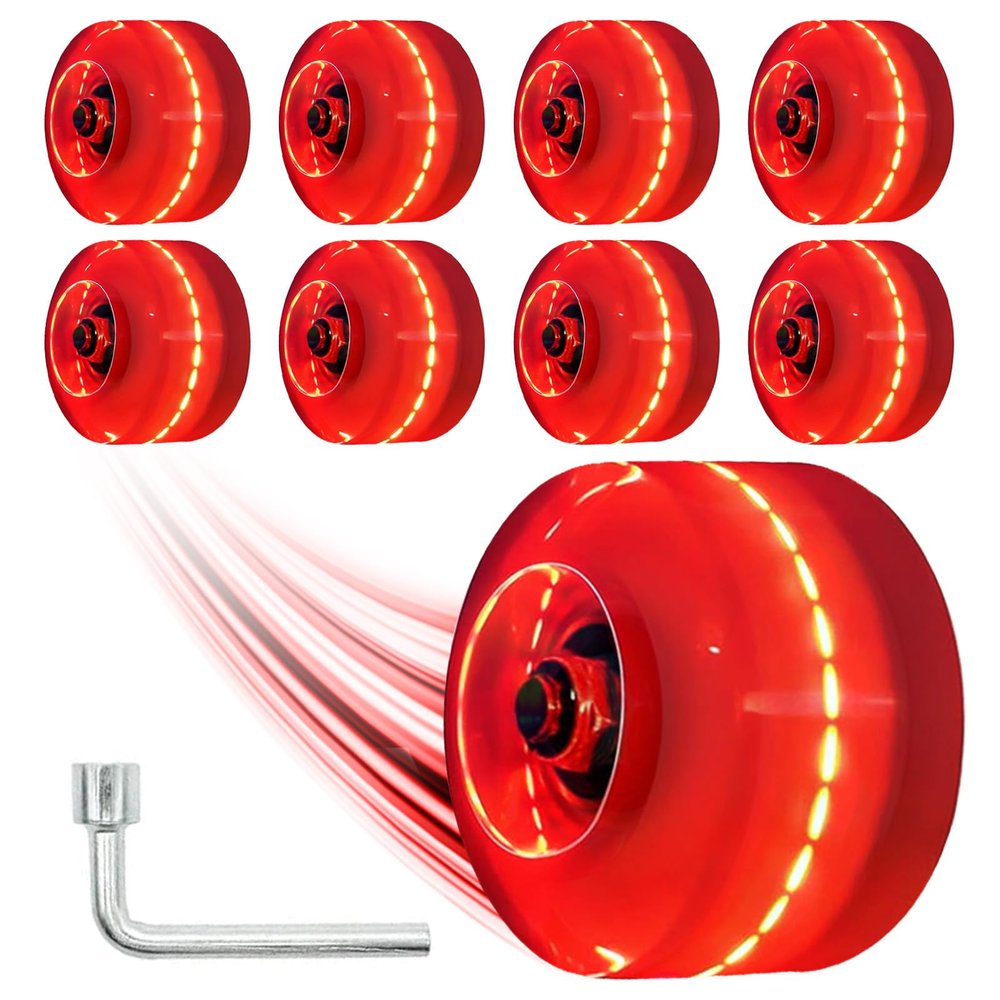 Nezylaf Light Up Roller Skate Wheels 8 Pack, 78A Hardness LED Skateboard Wheels with Premium ABEC-9 Bearings, Illuminating Roller Skate Accessories for Outdoor Indoor Quad Skates
