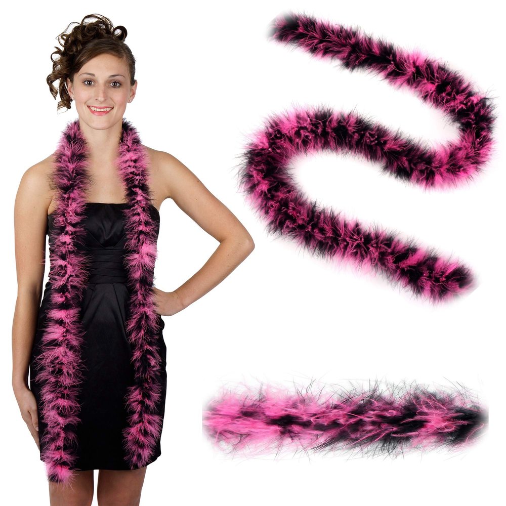 ZUCKER Marabou Feather Boas - Fluffy Costume Accessories, for Halloween Party, Carnival, Crafts, Dancing - Pink and Black - 3-Pack