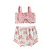 FYBITBO Infant Baby Girl Ribbed Cami Bow-Tie Crop Top+Rainbow Bloomers Shorts Summer Clothes Outfits Set (6-12 Months,Pink Rainbow) view 1