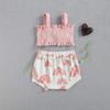 FYBITBO Infant Baby Girl Ribbed Cami Bow-Tie Crop Top+Rainbow Bloomers Shorts Summer Clothes Outfits Set (6-12 Months,Pink Rainbow) view 3