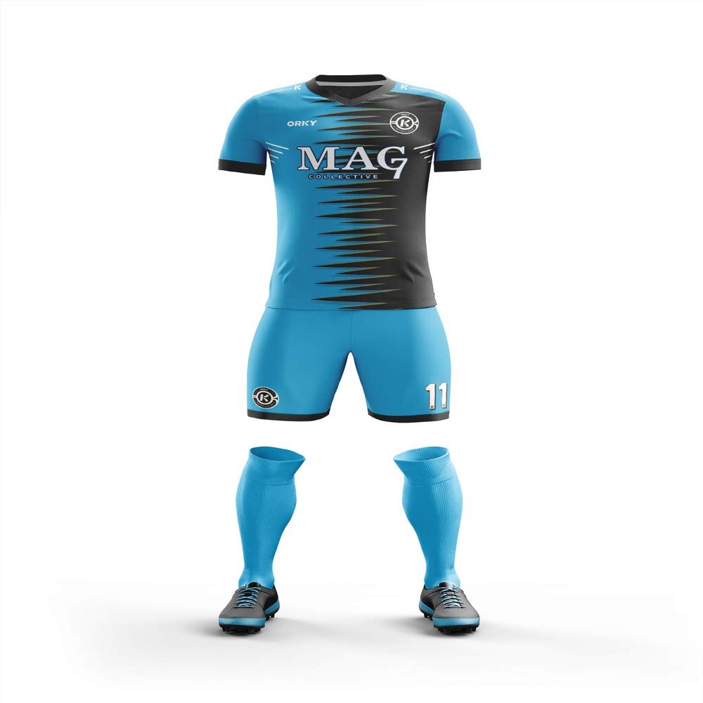 ORKY Custom Soccer Jersey with Short, Men Women Personalized Name Number Team Outfit, Kids Customize School Soccer Uniform(Blue 120cm)