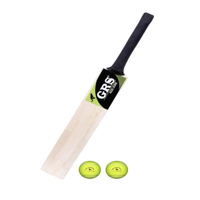 GRS Boom Kids Zone Popular Willow Wooden Cricket Bat for Kids (Size 3 for Age Group 8 Years Kids) & 2 Tennies Ball
