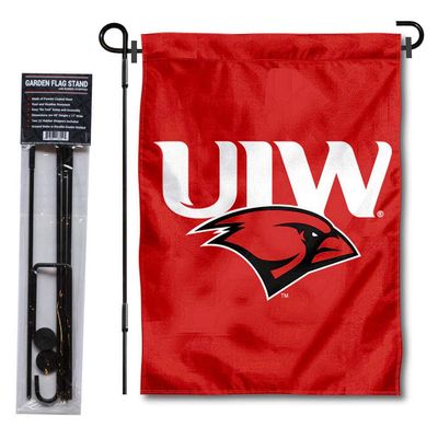 College Flags & Banners Co. UIW Cardinals Dual Logo Garden Flag and Flag Stand Pole Holder Set