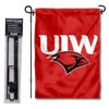 College Flags & Banners Co. UIW Cardinals Dual Logo Garden Flag and Flag Stand Pole Holder Set view 1