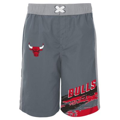 Outerstuff NBA Big Boys Youth (8-20) Grey Heat-Wave Swim Shorts, Chicago Bulls Large (14-16)