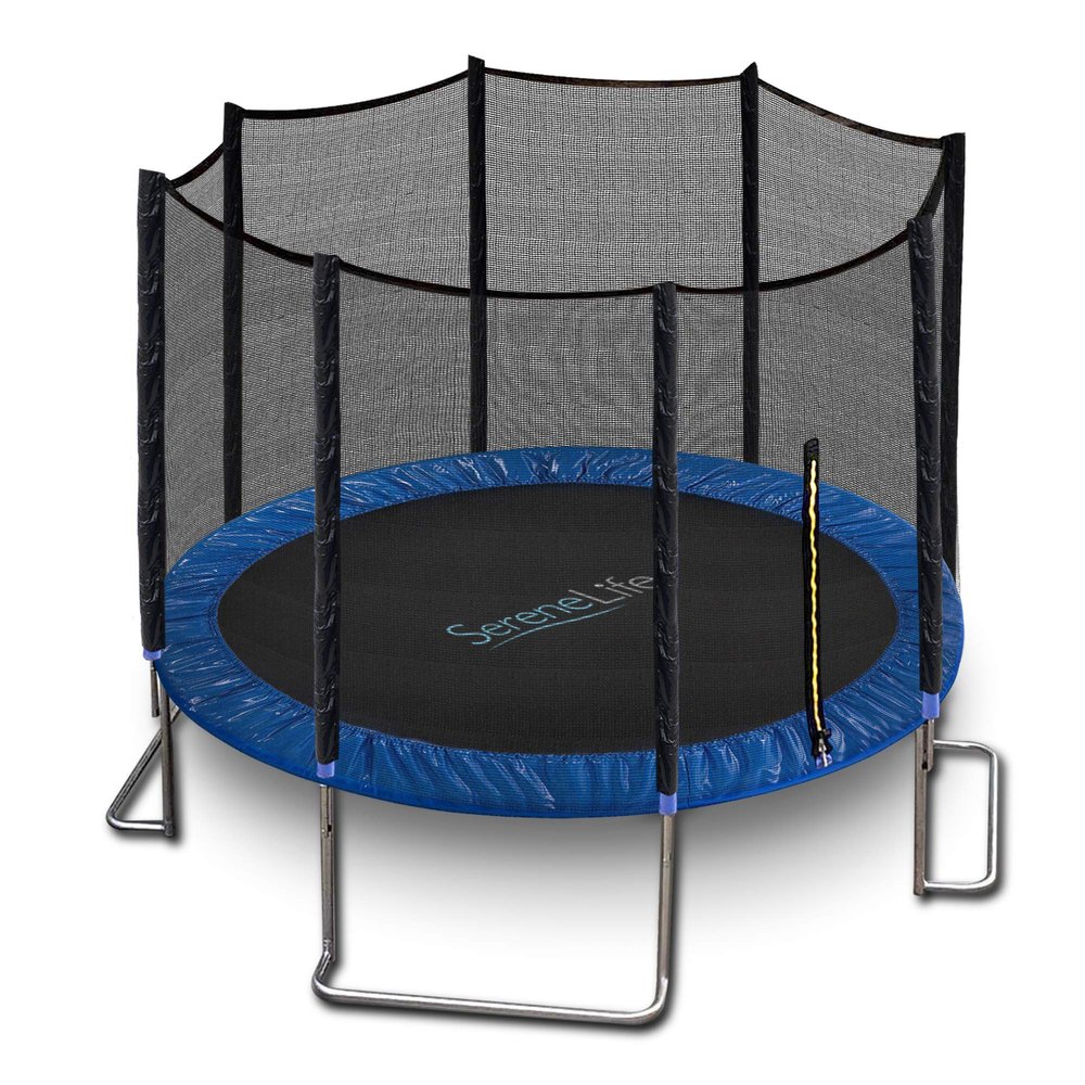 SereneLife 8FT Trampoline Outdoor Heavy-Duty Backyard Trampoline for Kids and Adults with Wide Jumping Surface, Stable L-Shaped Legs, Safety Net, Supports 264 lbs.,ASTM Approved, 96 x 94 IN