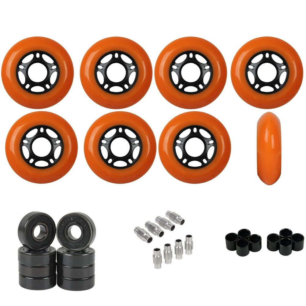 Players Choice Replacement Inline Skate Wheels Outdoor with Hybrid Ceramic Bearings - Orange 80mm 89A