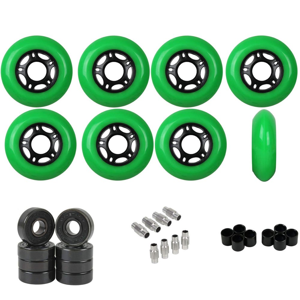 Players Choice Replacement Inline Skate Wheels Outdoor with Hybrid Ceramic Bearings - Green 76mm 89A