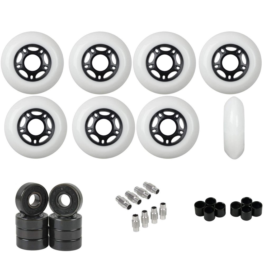 Players Choice Replacement Inline Skate Wheels Outdoor with Hybrid Ceramic Bearings - White 72mm 80mm Hilo