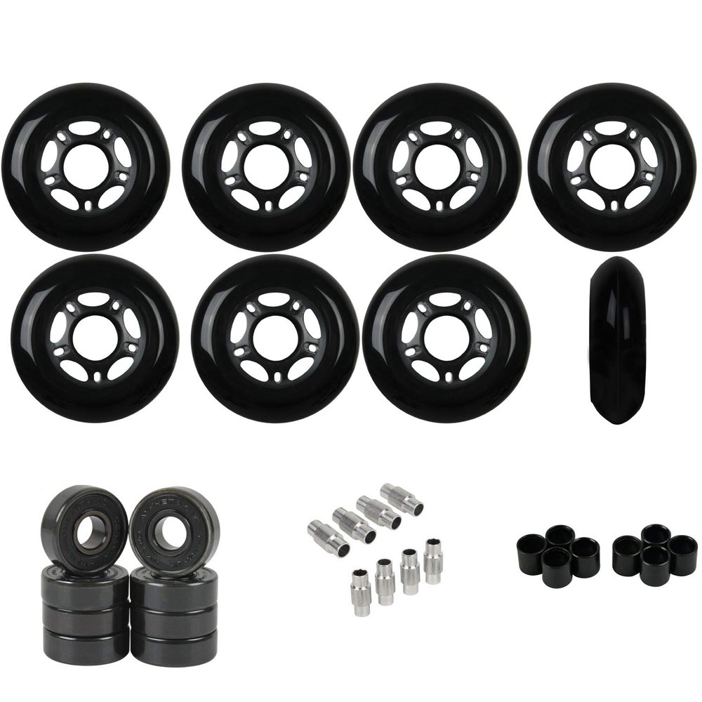 Players Choice Replacement Inline Skate Wheels Outdoor with Hybrid Ceramic Bearings - Black 76mm 89A