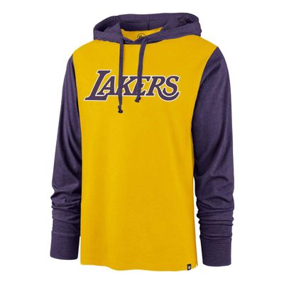 47 NBA Men's Wordmark Callback Club Pullover Sweatshirt Hoodie (Los Angeles Lakers Yellow, Large)