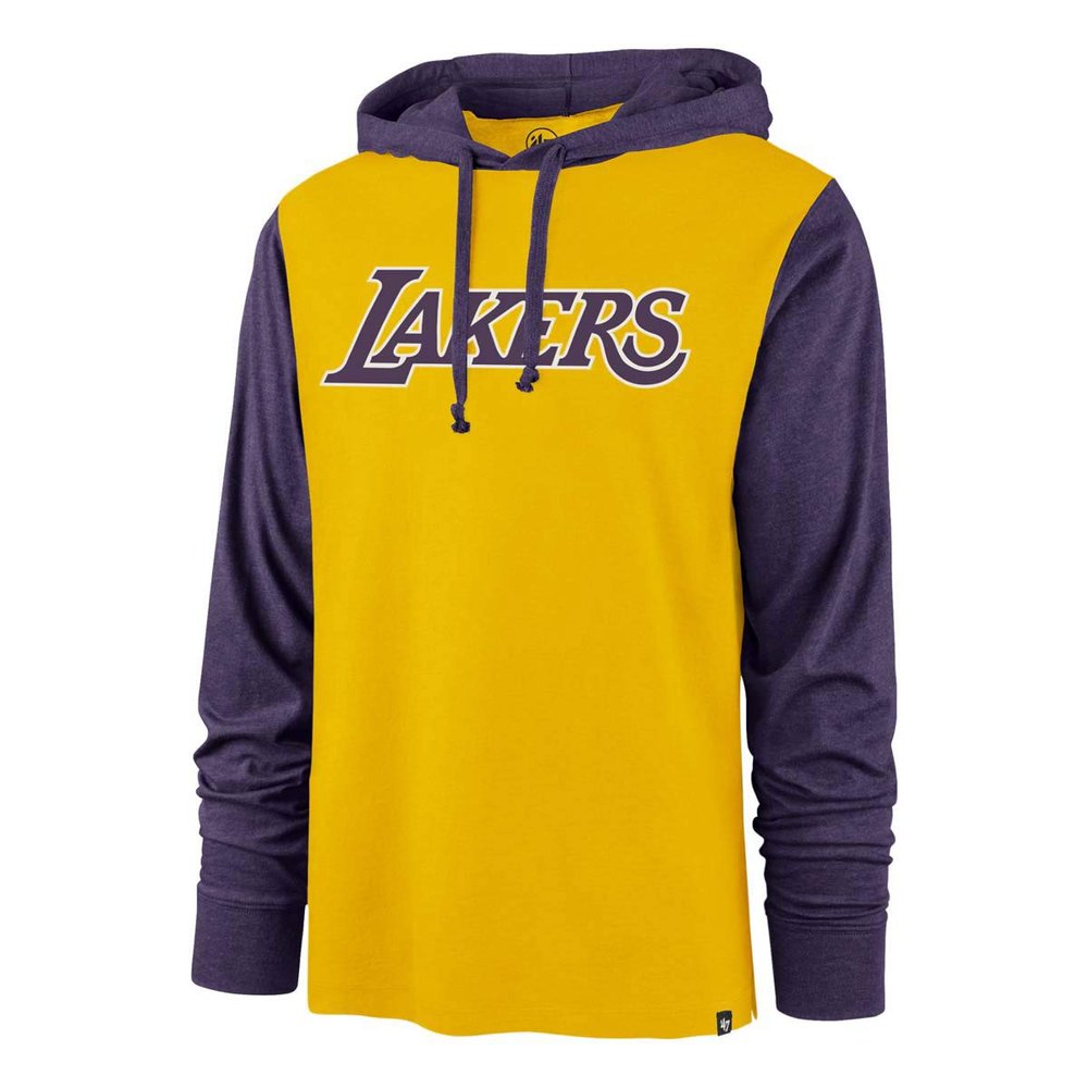 47 NBA Men's Wordmark Callback Club Pullover Sweatshirt Hoodie (Los Angeles Lakers Yellow, Large)