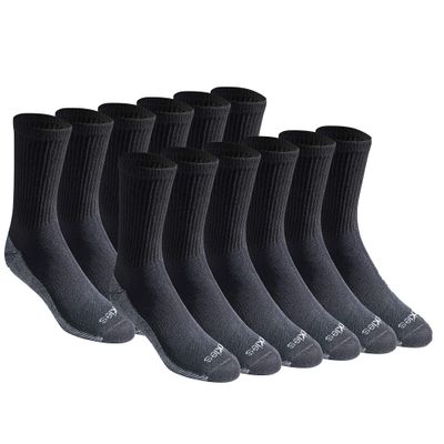 Dickies Men's Dri-Tech Mid-Crew Comfort Length Moisture Control Socks, Available in M-XL (6, 12 Pairs), Comfort Length Black (12 Pairs), Large