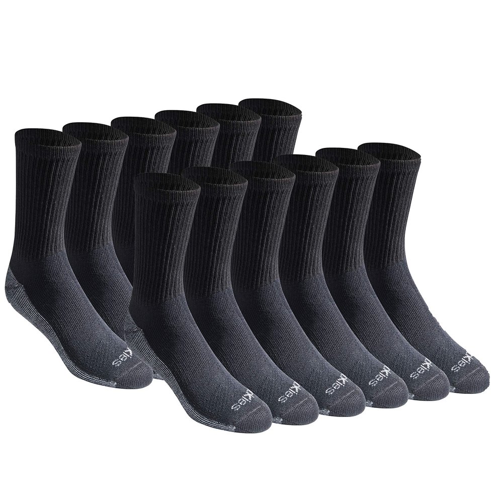 Dickies Men's Dri-Tech Mid-Crew Comfort Length Moisture Control Socks, Available in M-XL (6, 12 Pairs), Comfort Length Black (12 Pairs), Large