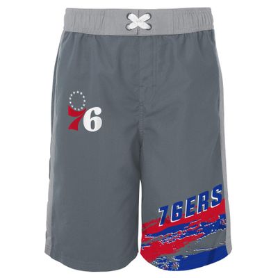 Outerstuff NBA Big Boys Youth (8-20) Grey Heat-Wave Swim Shorts, Philadelphia 76ers Large (14-16)