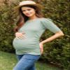 LaClef Womens Shirt Maternity Puff Sleeve Ribbed T-Shirt Top (Sage, Medium) view 2