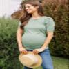 LaClef Womens Shirt Maternity Puff Sleeve Ribbed T-Shirt Top (Sage, Medium) view 3