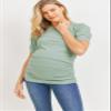 LaClef Womens Shirt Maternity Puff Sleeve Ribbed T-Shirt Top (Sage, Medium) view 4
