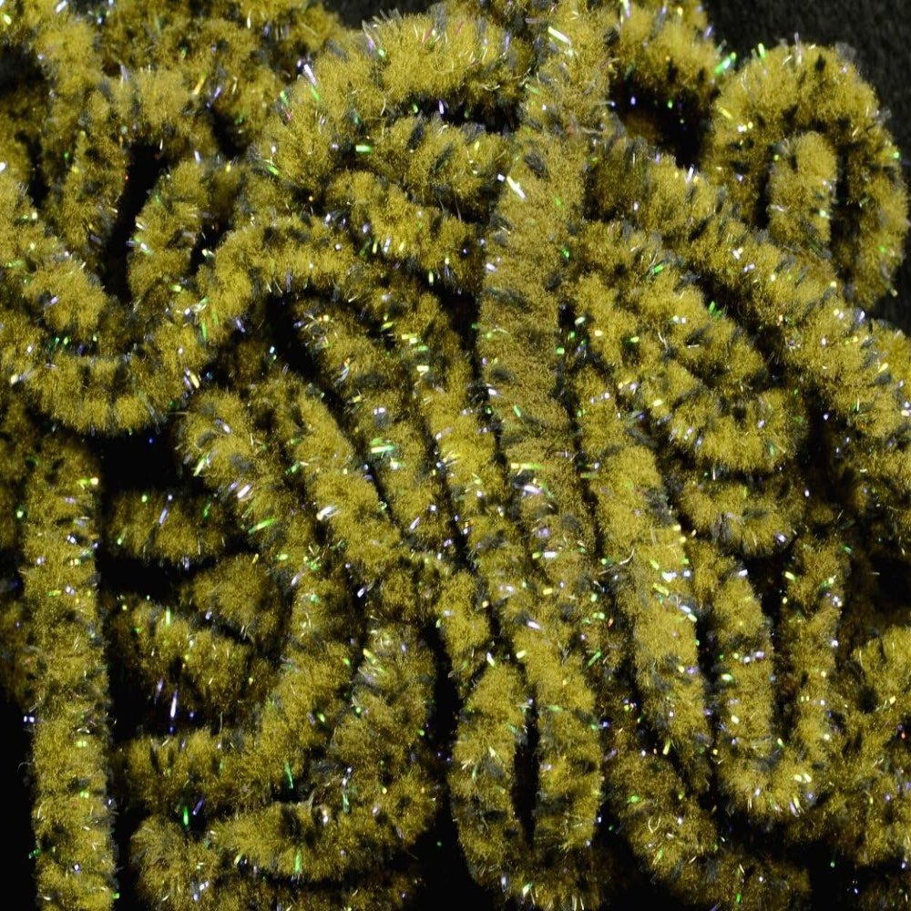 Hareline Fly Tying UV Mottled Galaxy Mop Chenille-Olive Brown